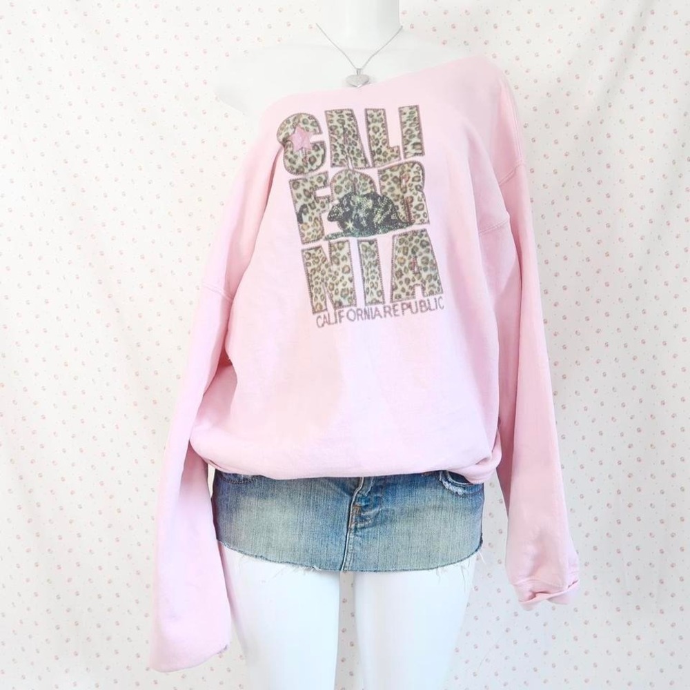 california republic leopard print off shoulder sweatshirt